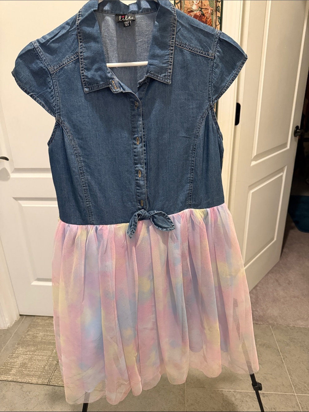 lilt Blue Chambray Top with Pastel Rainbow Tulle Skirt